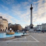 Trafalgar Square and Nelson’s Column in the evening